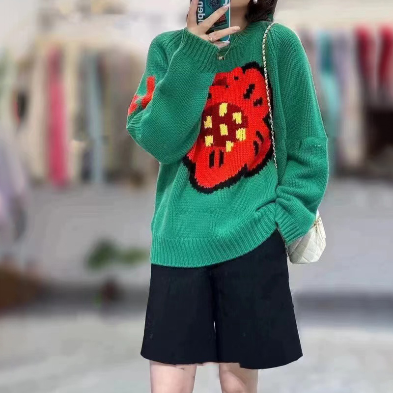 Streetwear Brand With Flowers - سترة نسائية من الكشمير الخالص بنسبة
