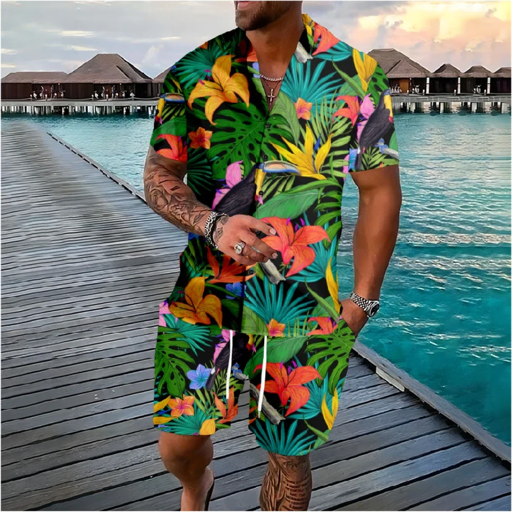 Streetwear Brand With Flowers - هاواي شجرة النخيل الأزهار زر قمصان